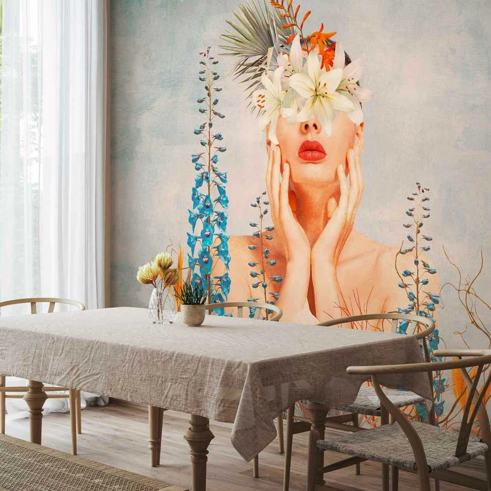 Artgeist Fototapetas - Nature in thought - female figure among flowers on a patterned background