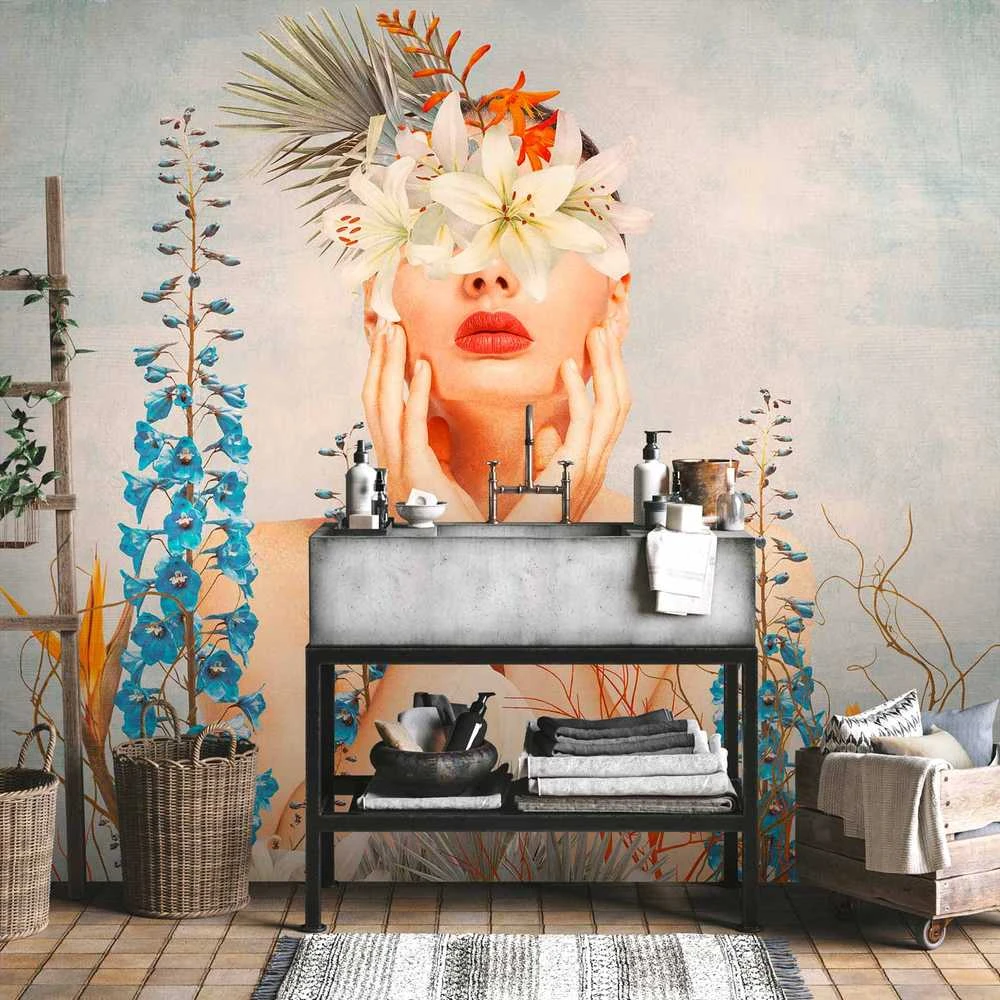 Artgeist Fototapetas - Nature in thought - female figure among flowers on a patterned background