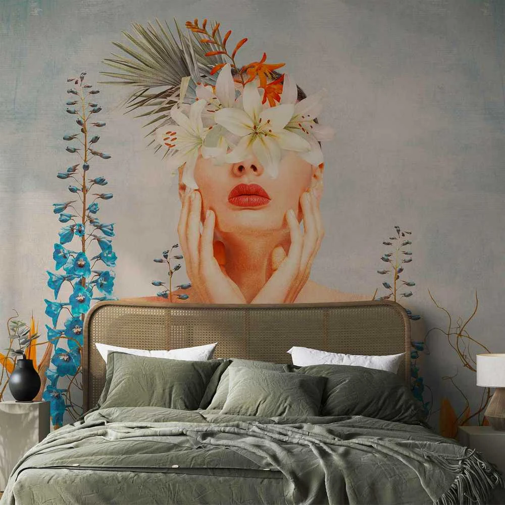 Artgeist Fototapetas - Nature in thought - female figure among flowers on a patterned background