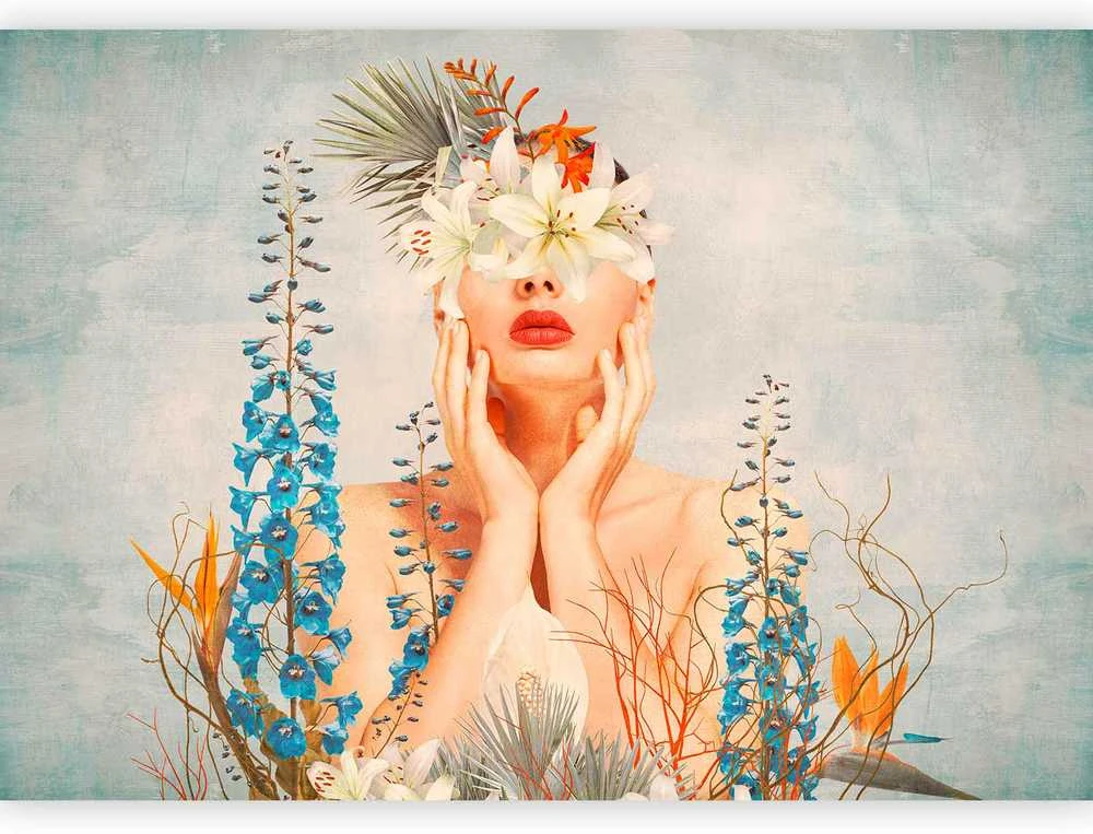 Artgeist Fototapetas - Nature in thought - female figure among flowers on a patterned background