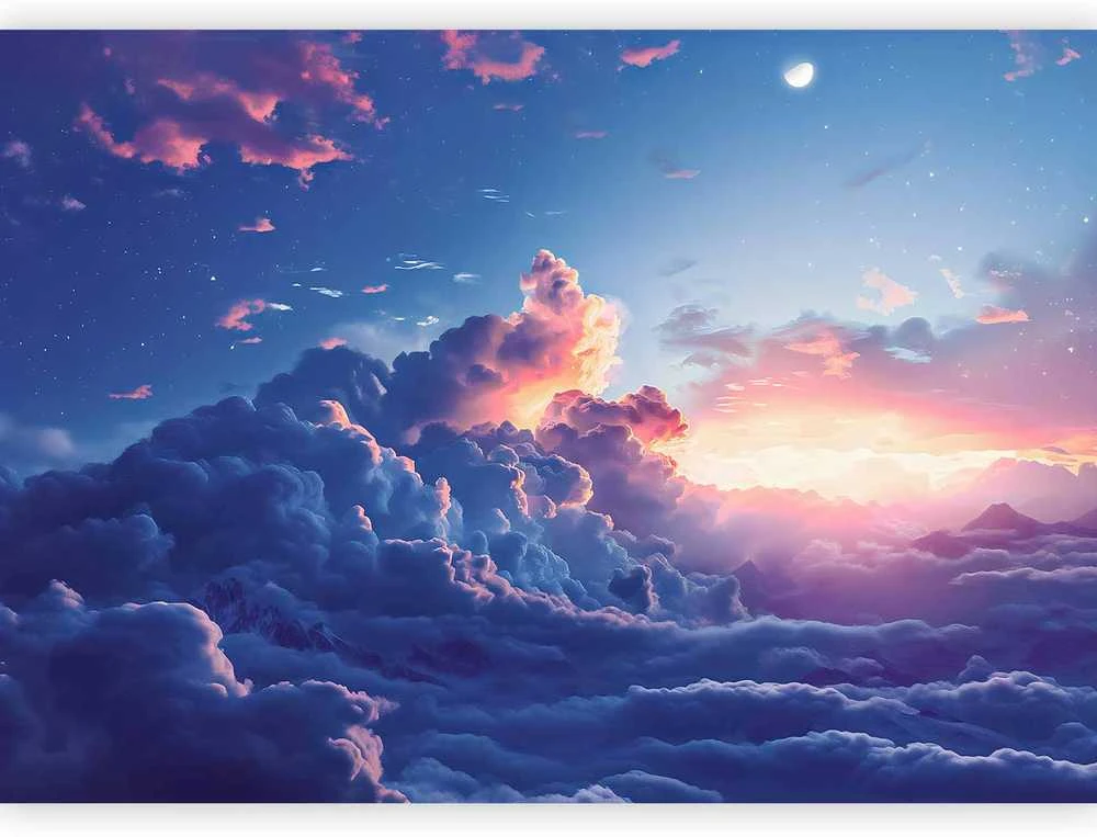 Artgeist Fototapetas - Night Concert in the Mountains: Clouds Illuminated by the Last Rays of the Sun