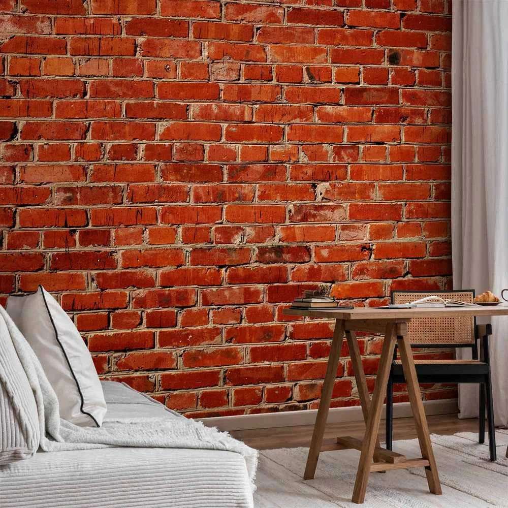 Artgeist Fototapetas - Old wall – retro-style red brick wall
