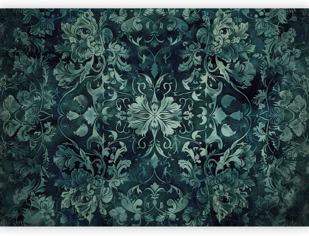 Artgeist Fototapetas - Oriental Pattern Carpet: Emerald Ornaments and Worn Patterns