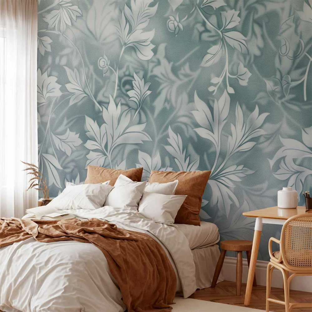 Artgeist Fototapetas - Ornaments in Worn Muted Turquoises: Delicate Plant Pattern