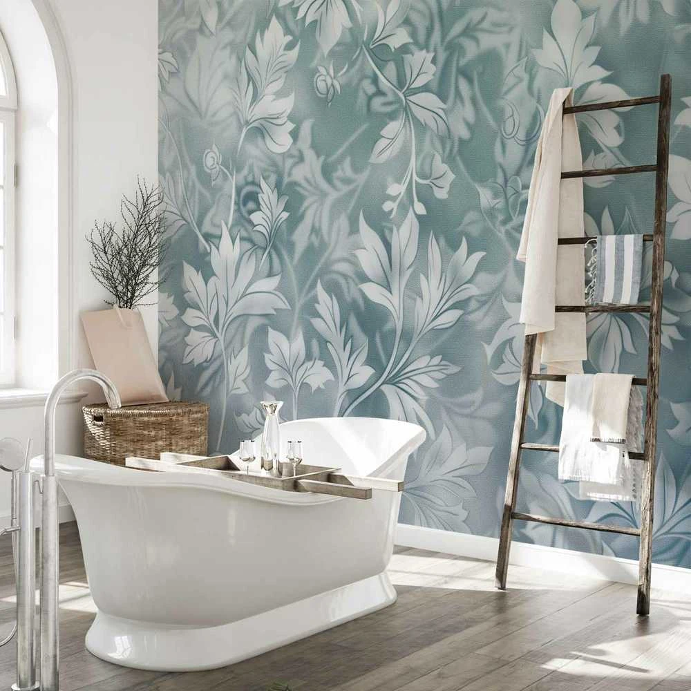 Artgeist Fototapetas - Ornaments in Worn Muted Turquoises: Delicate Plant Pattern