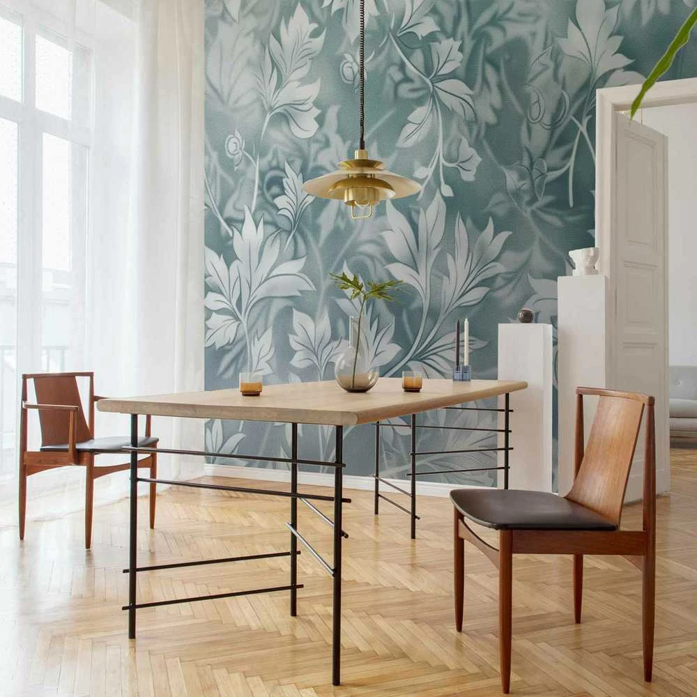 Artgeist Fototapetas - Ornaments in Worn Muted Turquoises: Delicate Plant Pattern