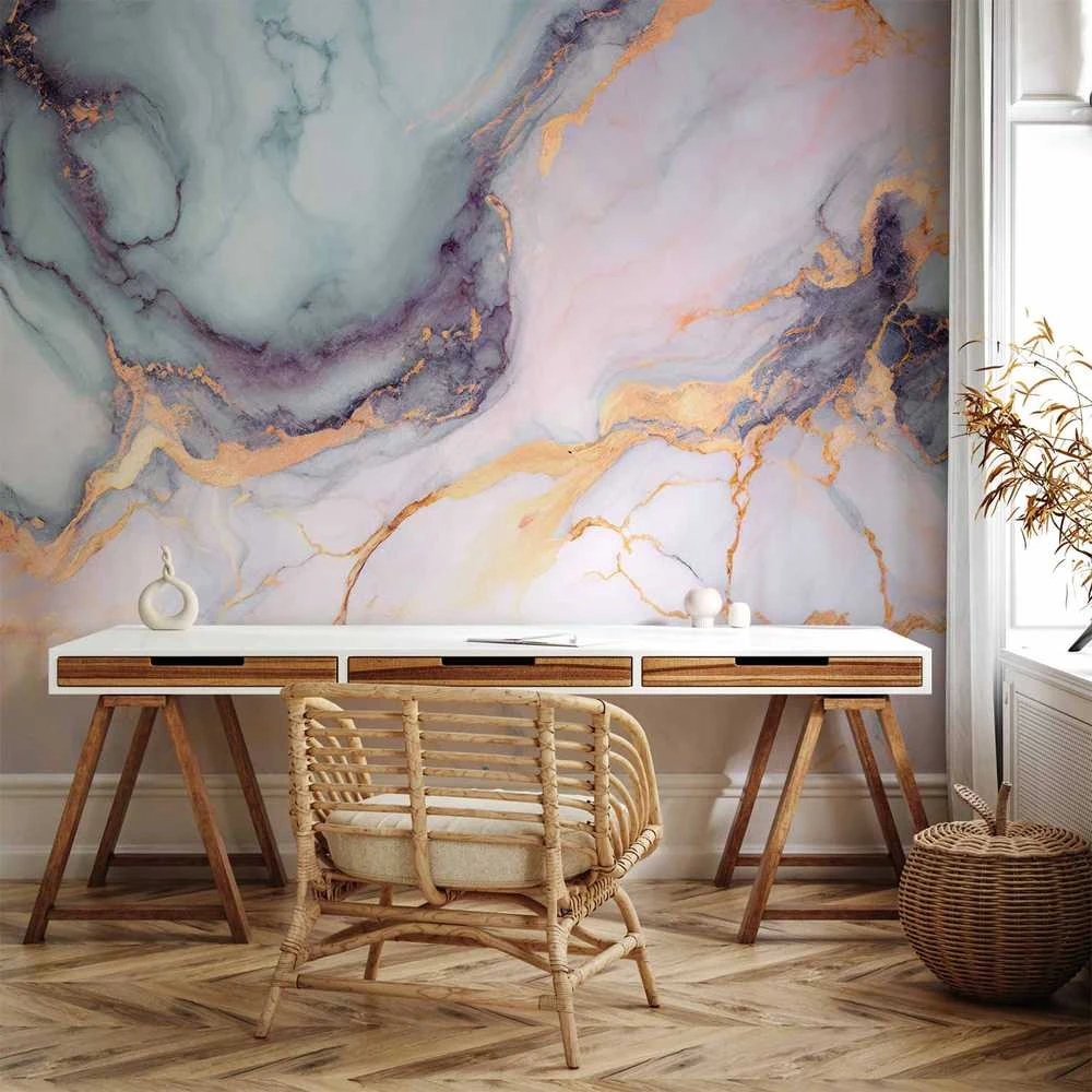 Artgeist Fototapetas - Pastel Stones - Rožinė and Mėlyna Marble-based Structures