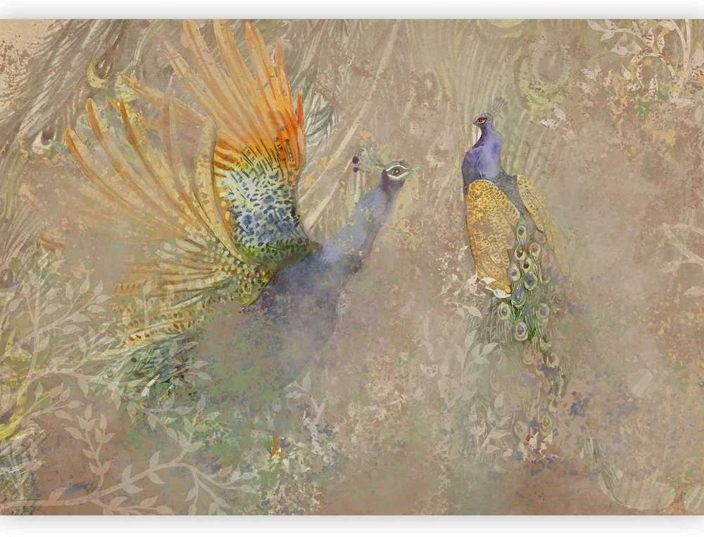 Artgeist Fototapetas - Peacocks in dance - bird motif among an abstract pattern with ornaments