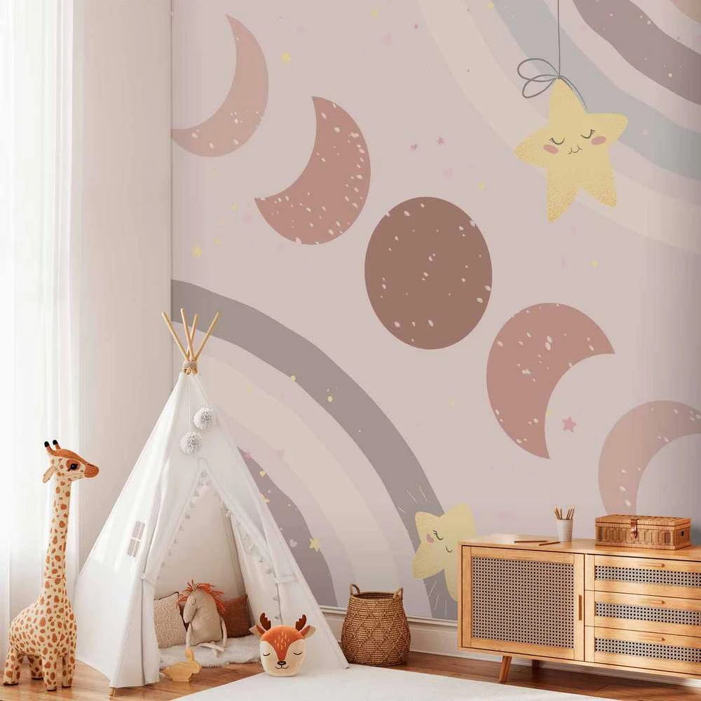 Artgeist Fototapetas - Phases of the Moon Among Stars and Rainbows