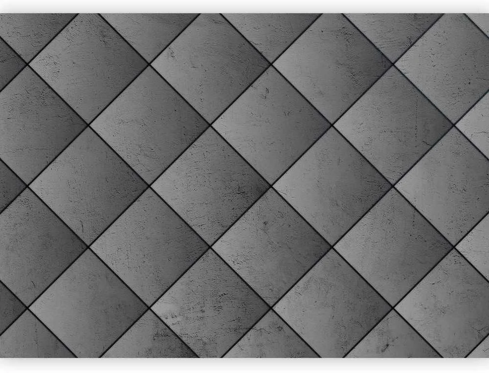 Artgeist Fototapetas - Pilkas symmetry - geometric pattern in concrete pattern with juodas joints