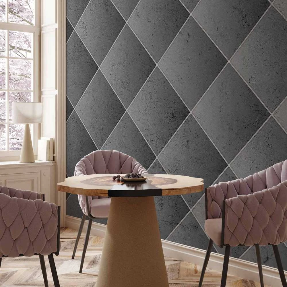 Artgeist Fototapetas - Pilkas symmetry - geometric concrete pattern with baltas joints