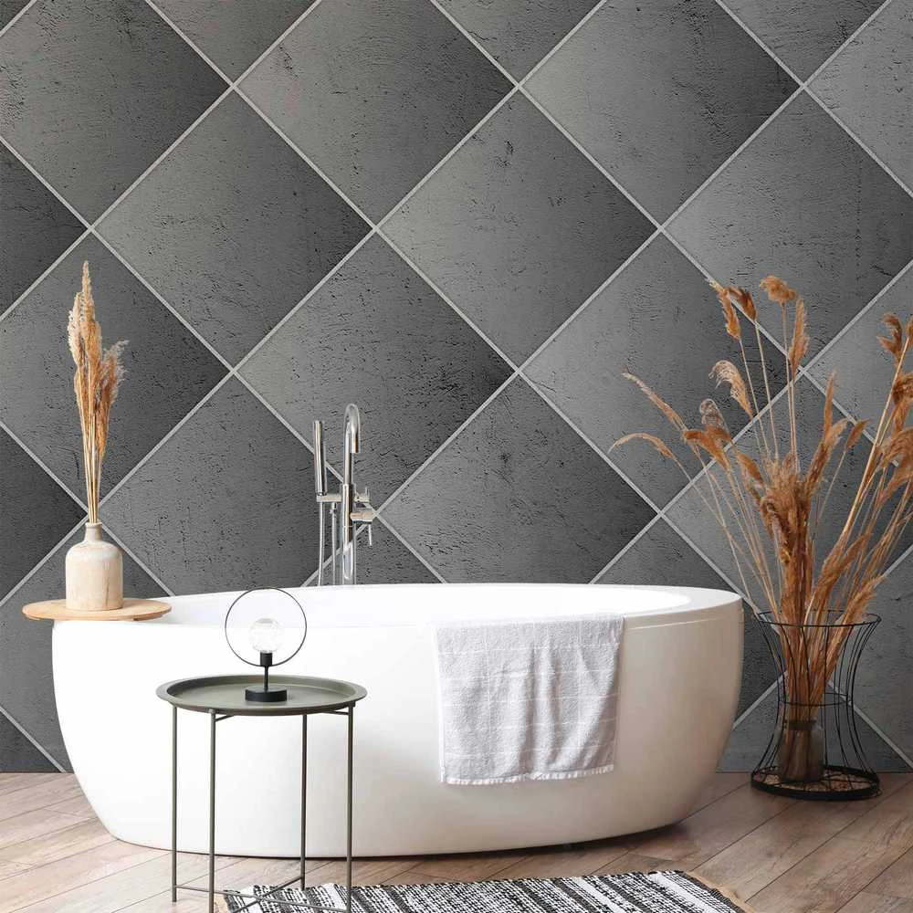 Artgeist Fototapetas - Pilkas symmetry - geometric concrete pattern with baltas joints