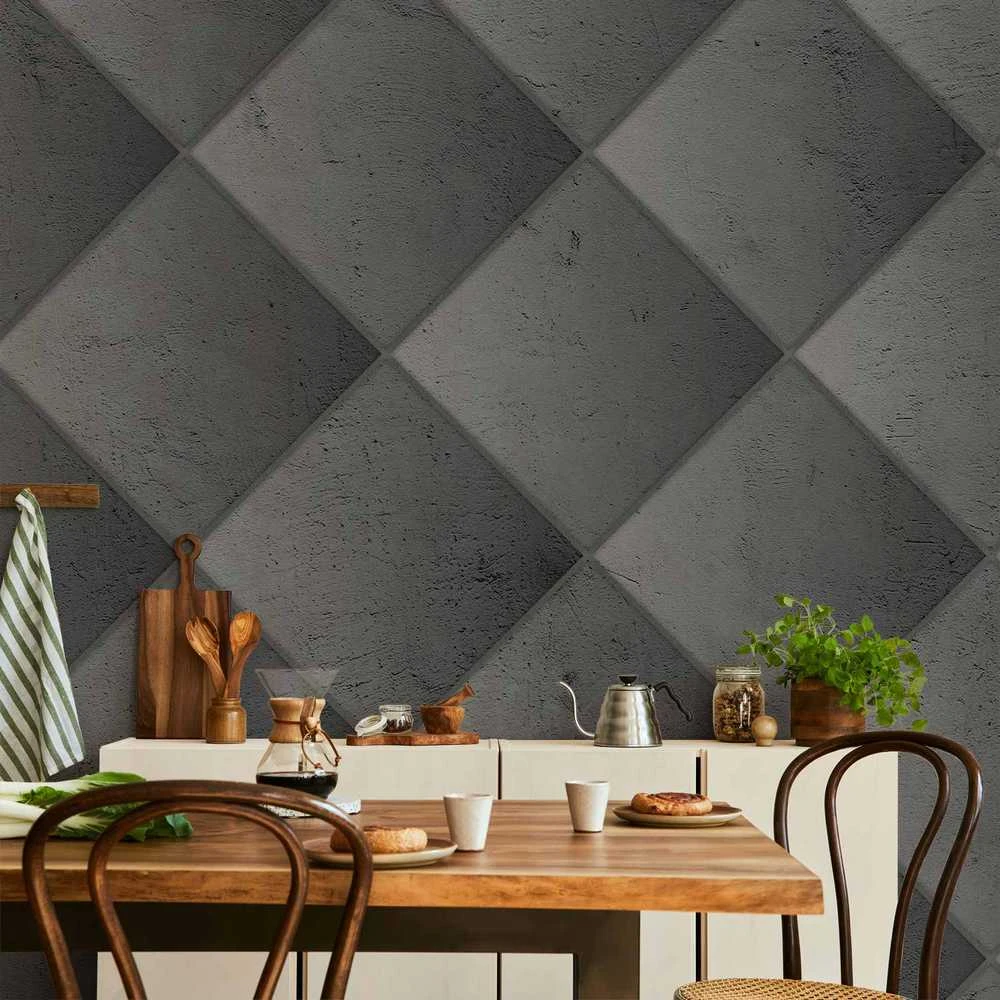 Artgeist Fototapetas - Pilkas symmetry - geometric pattern in concrete pattern with light joints