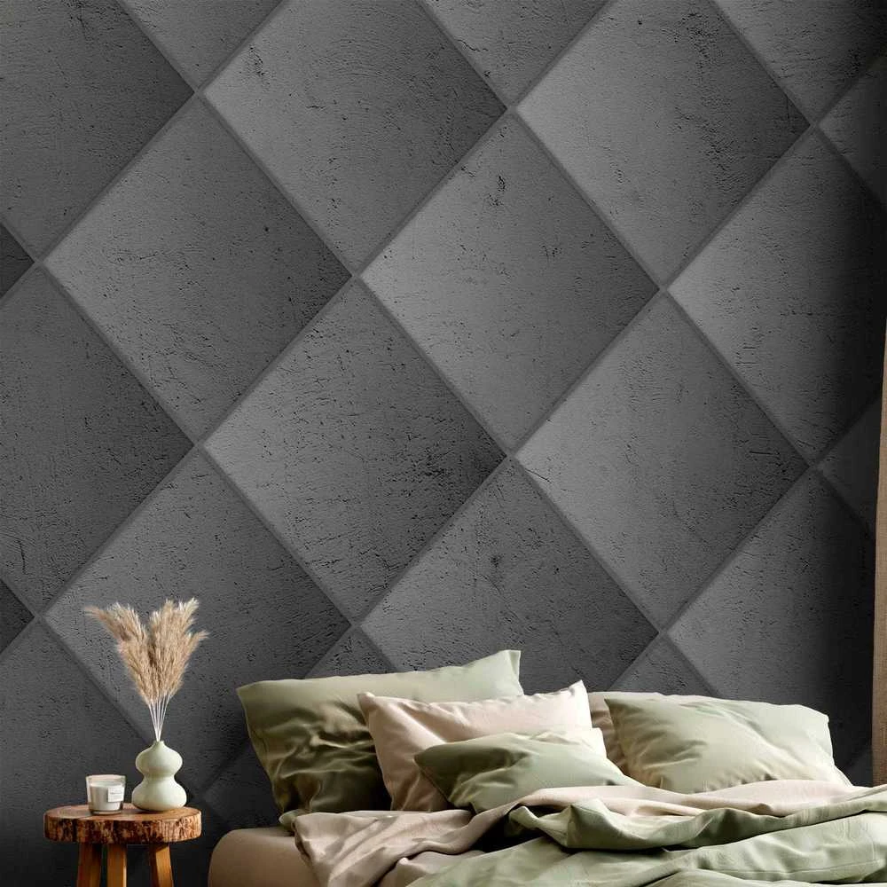 Artgeist Fototapetas - Pilkas symmetry - geometric pattern in concrete pattern with light joints