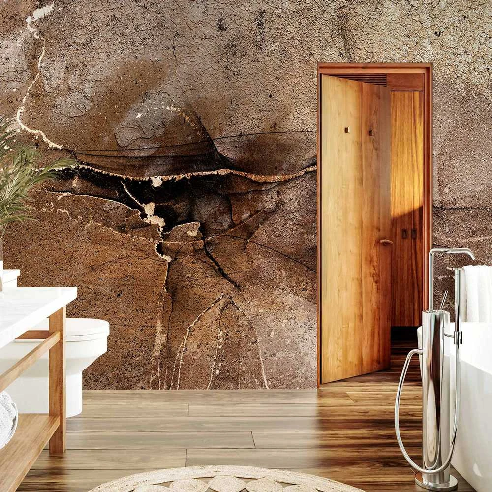Artgeist Fototapetas - Rock abstraction - ruda and beige pattern in the style of cracked stone