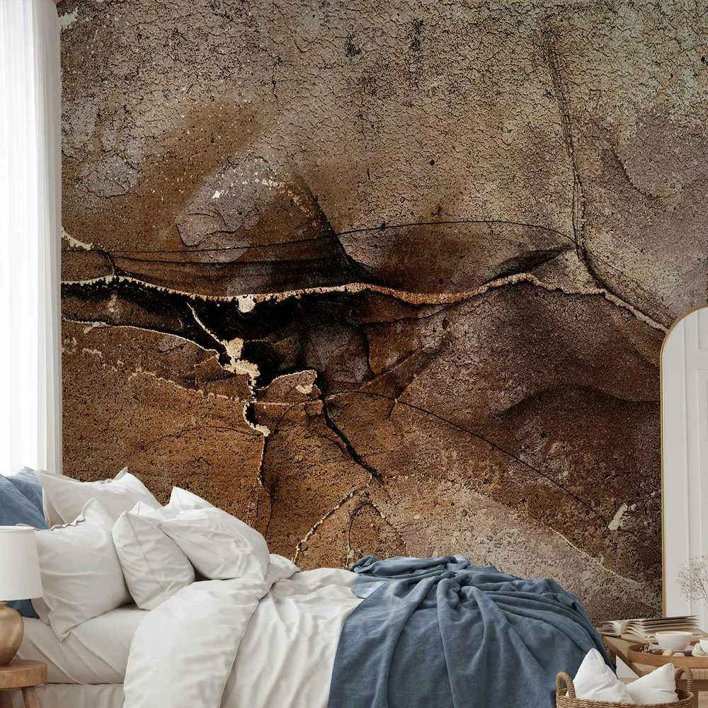 Artgeist Fototapetas - Rock abstraction - ruda and beige pattern in the style of cracked stone