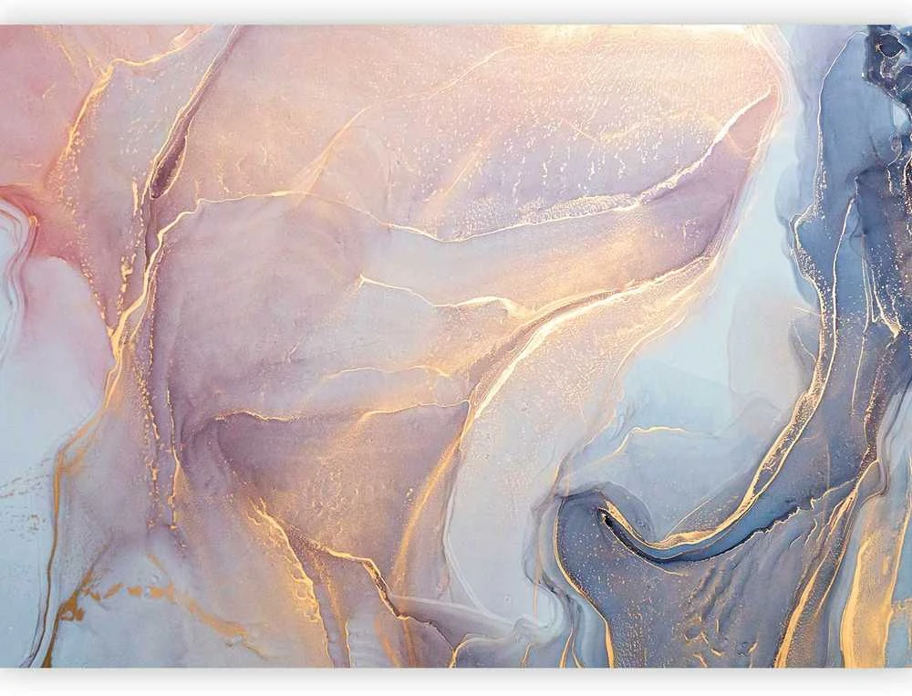 Artgeist Fototapetas - Rožinė and Mėlyna Marble - Abstract Watercolour With Gold Accent