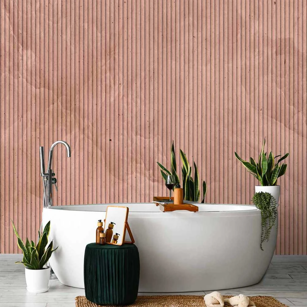 Artgeist Fototapetas - Rožinė reed - solid background with textured vertical stripes with pattern