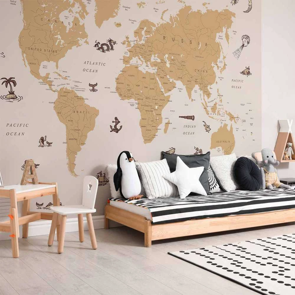 Artgeist Fototapetas - Sea Wolf Map - Countries With Pirate Illustrations