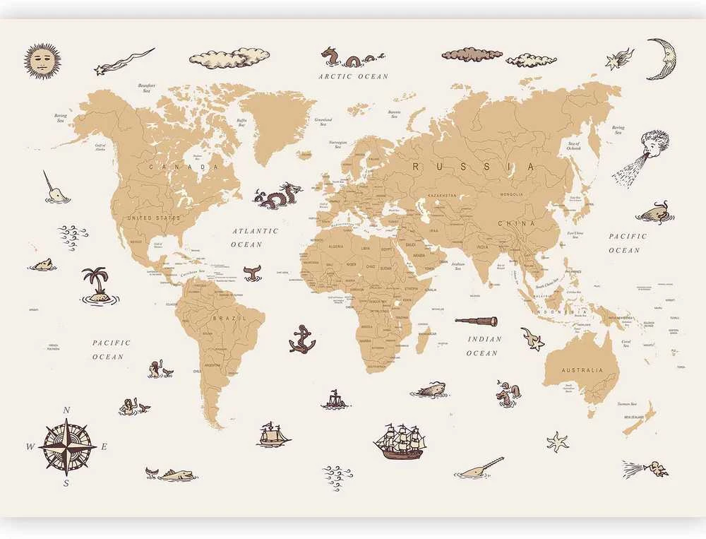 Artgeist Fototapetas - Sea Wolf Map - Countries With Pirate Illustrations