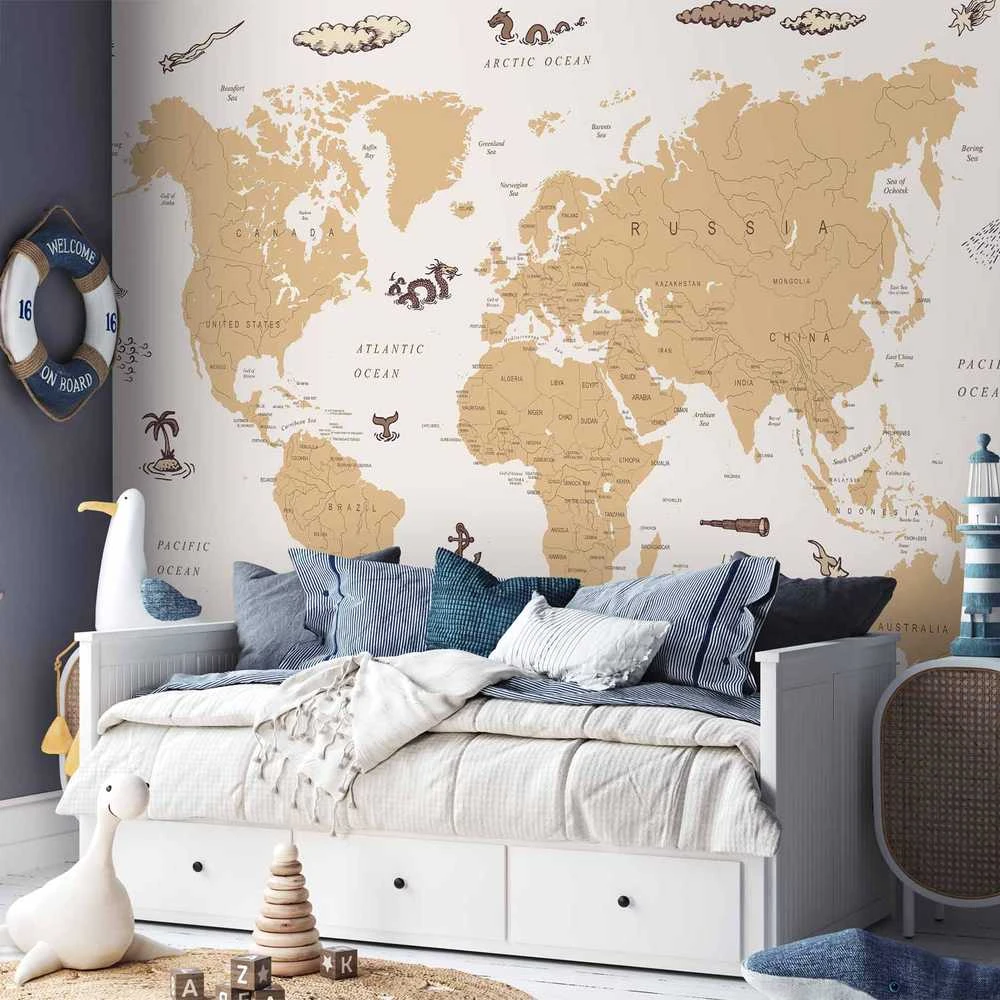 Artgeist Fototapetas - Sea Wolf Map - Countries With Pirate Illustrations