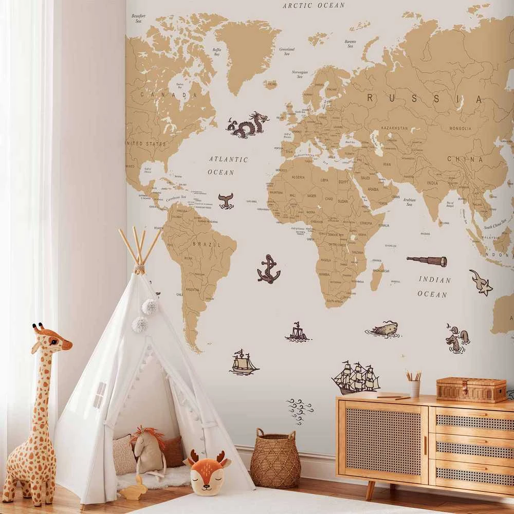 Artgeist Fototapetas - Sea Wolf Map - Countries With Pirate Illustrations