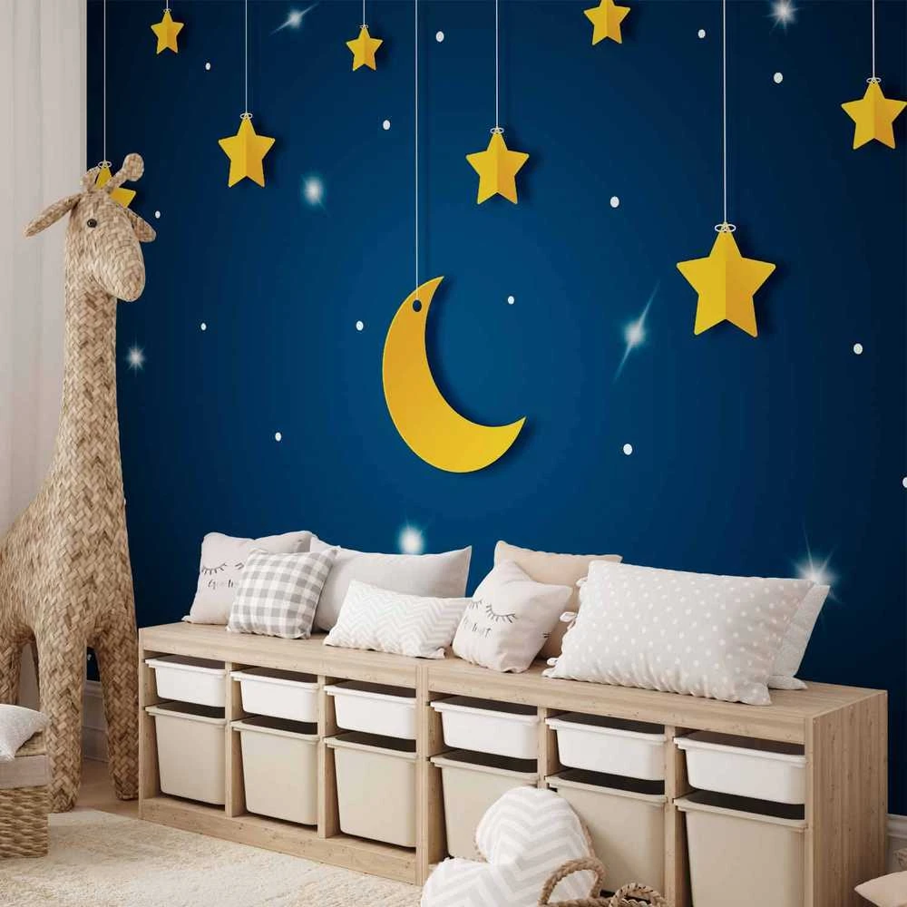 Artgeist Fototapetas - Skyline - night sky landscape with stars and moon for children