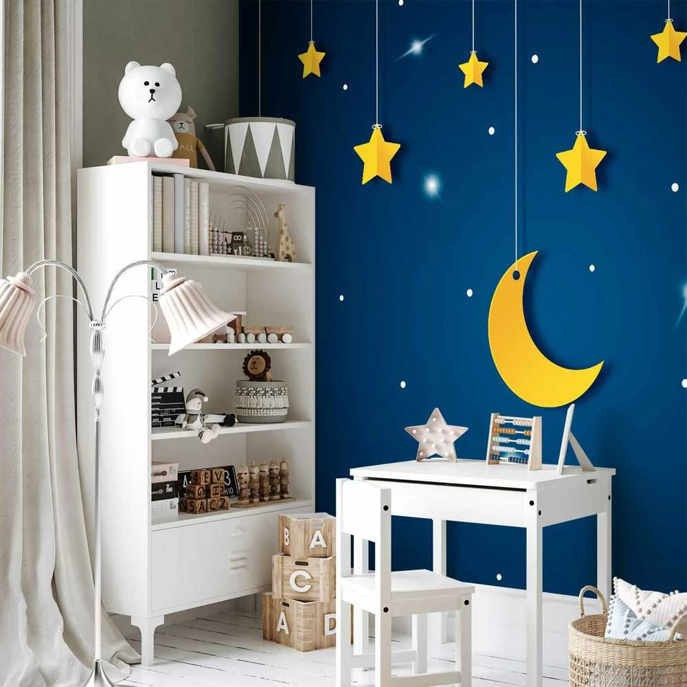 Artgeist Fototapetas - Skyline - night sky landscape with stars and moon for children