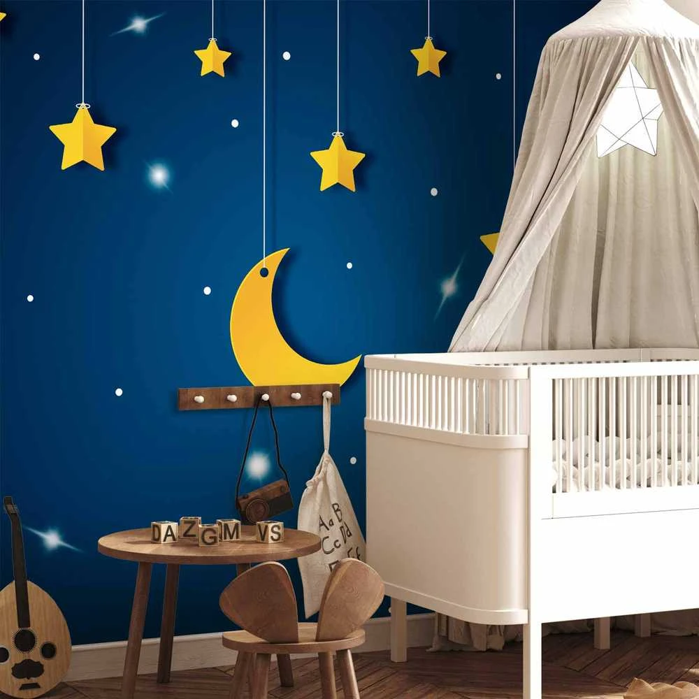 Artgeist Fototapetas - Skyline - night sky landscape with stars and moon for children