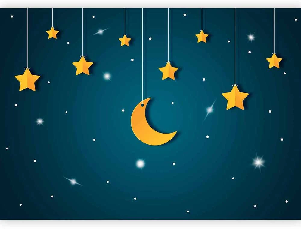 Artgeist Fototapetas - Skyline - turquoise night sky landscape with stars for children