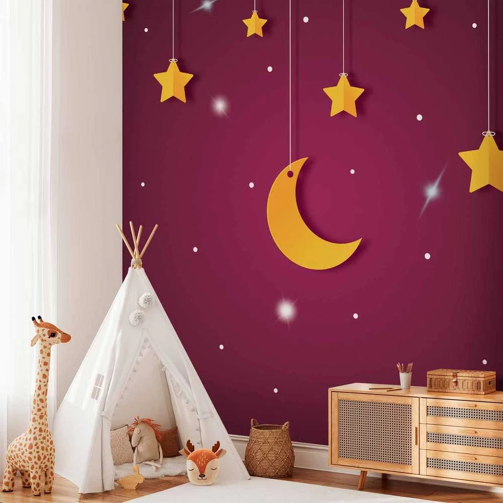 Artgeist Fototapetas - Skyline - violet night sky landscape with stars for children