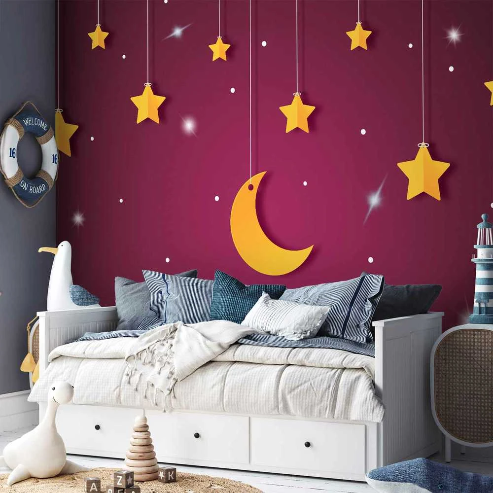 Artgeist Fototapetas - Skyline - violet night sky landscape with stars for children