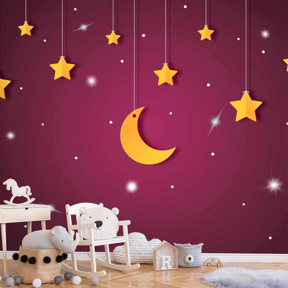 Artgeist Fototapetas - Skyline - violet night sky landscape with stars for children