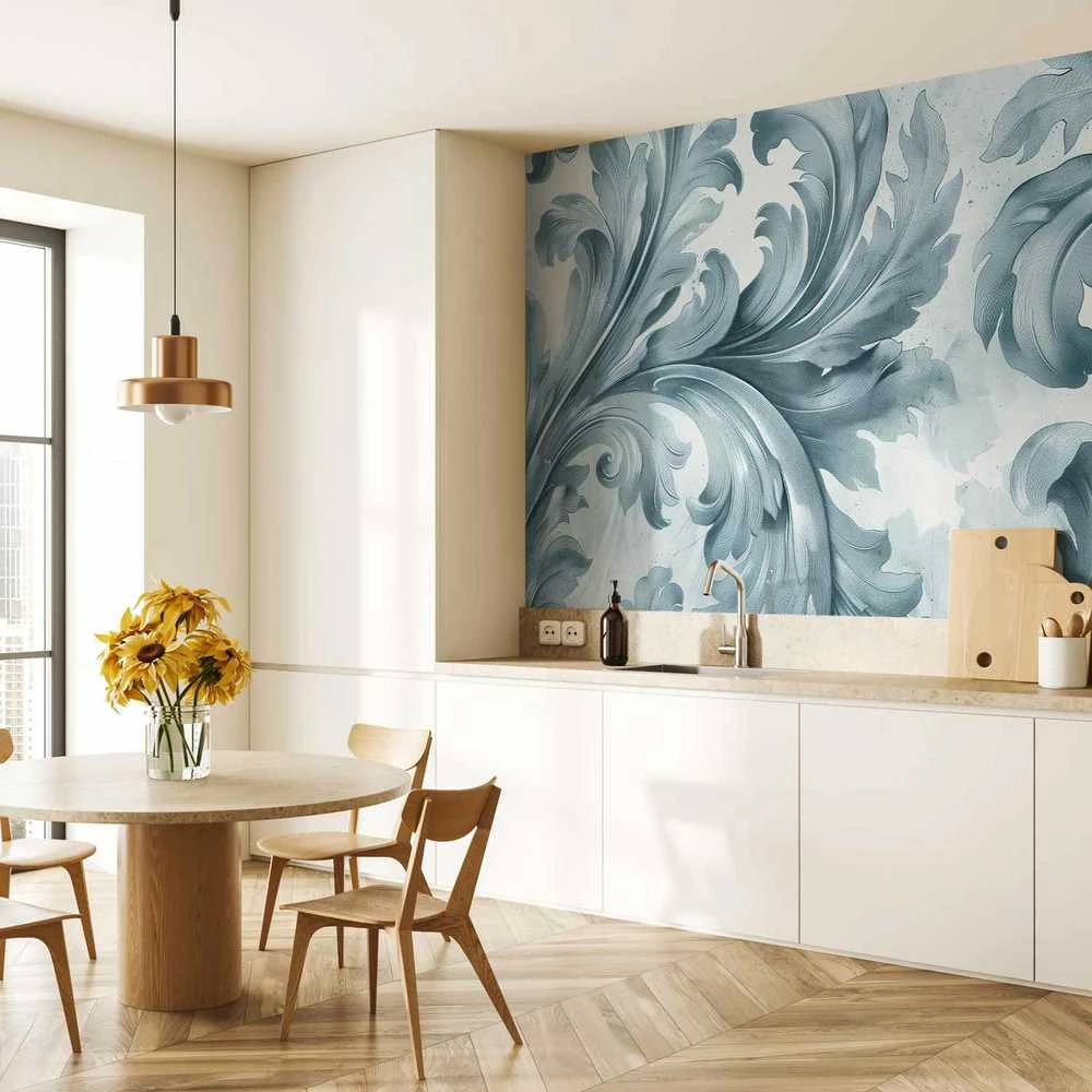 Artgeist Fototapetas - Stone Baroque Ornaments in Light Shades of Gray-Mėlyna