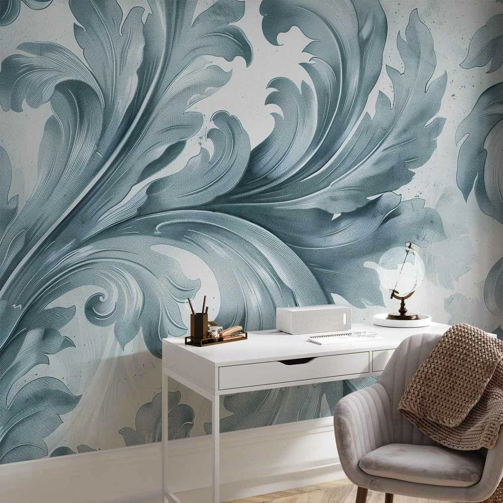 Artgeist Fototapetas - Stone Baroque Ornaments in Light Shades of Gray-Mėlyna