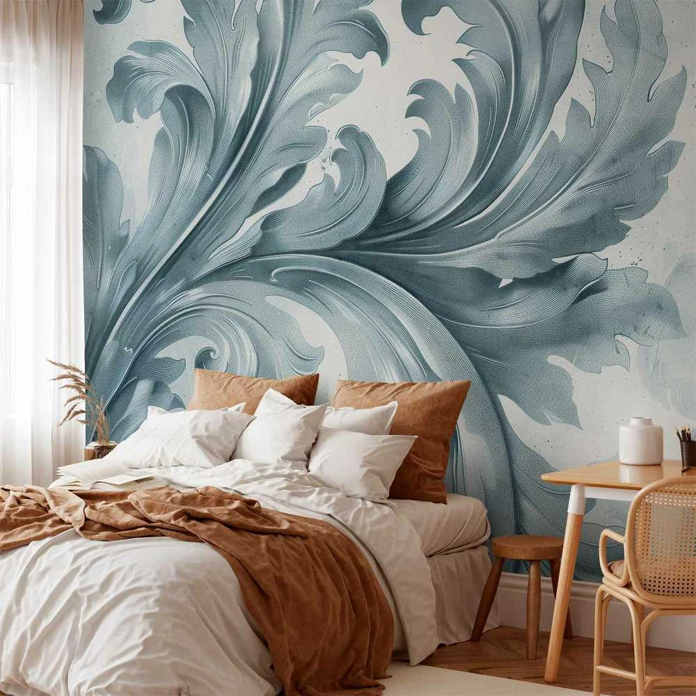 Artgeist Fototapetas - Stone Baroque Ornaments in Light Shades of Gray-Mėlyna