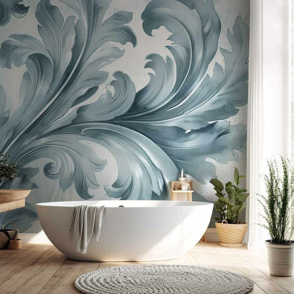 Artgeist Fototapetas - Stone Baroque Ornaments in Light Shades of Gray-Mėlyna