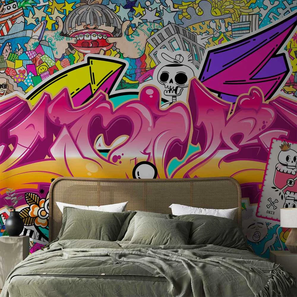 Artgeist Fototapetas - Street art - abstract urban colour graffiti mural with lettering