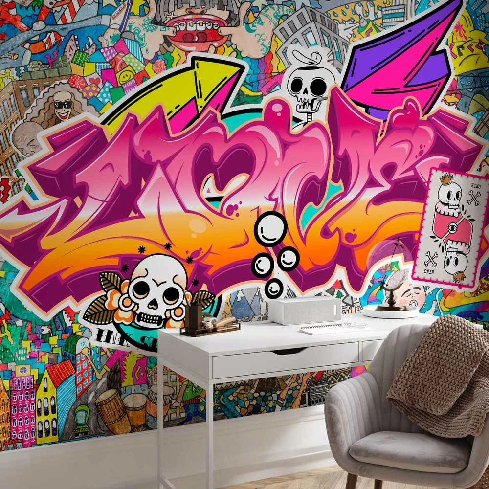 Artgeist Fototapetas - Street art - abstract urban colour graffiti mural with lettering