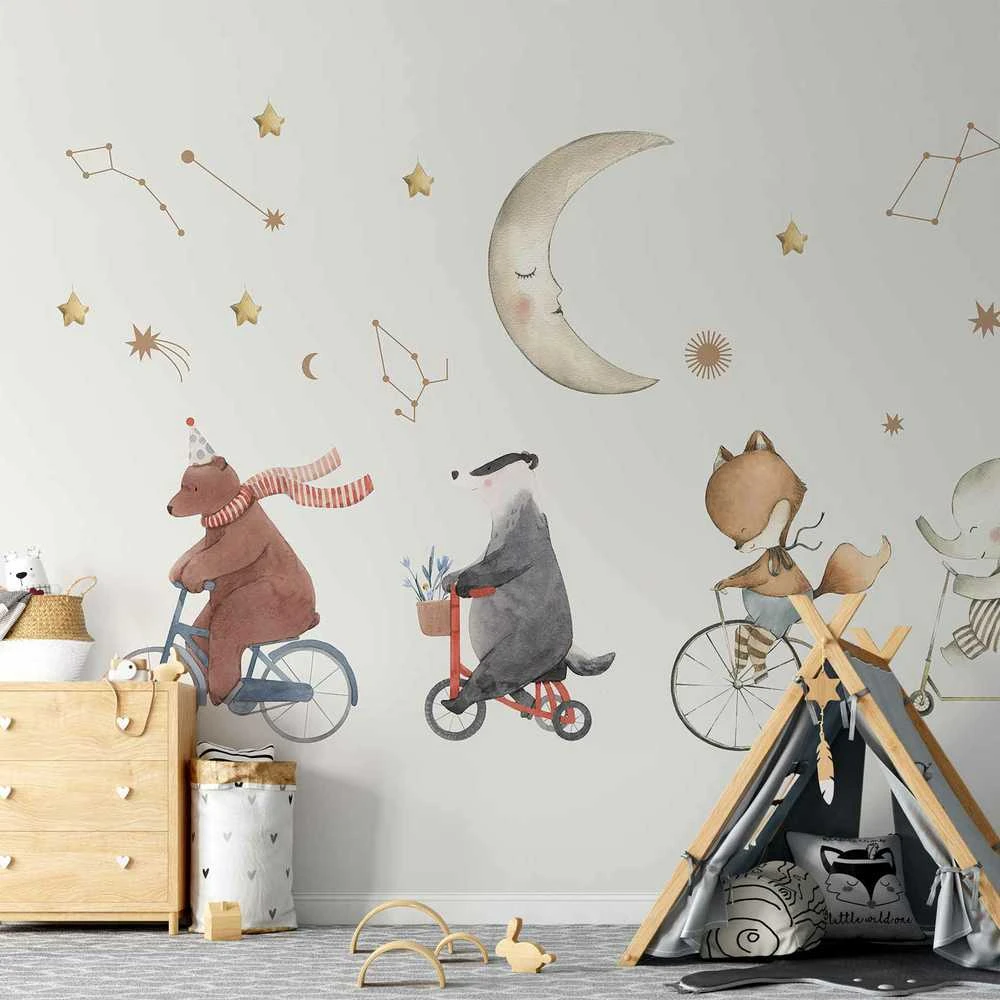 Artgeist Fototapetas - Subtle Animals Among the Stars (Watercolour)