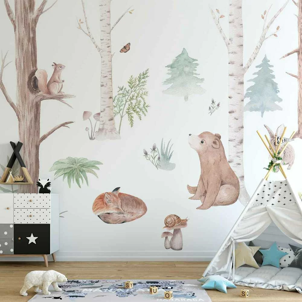Artgeist Fototapetas - Subtle Illustration With Forest Animals