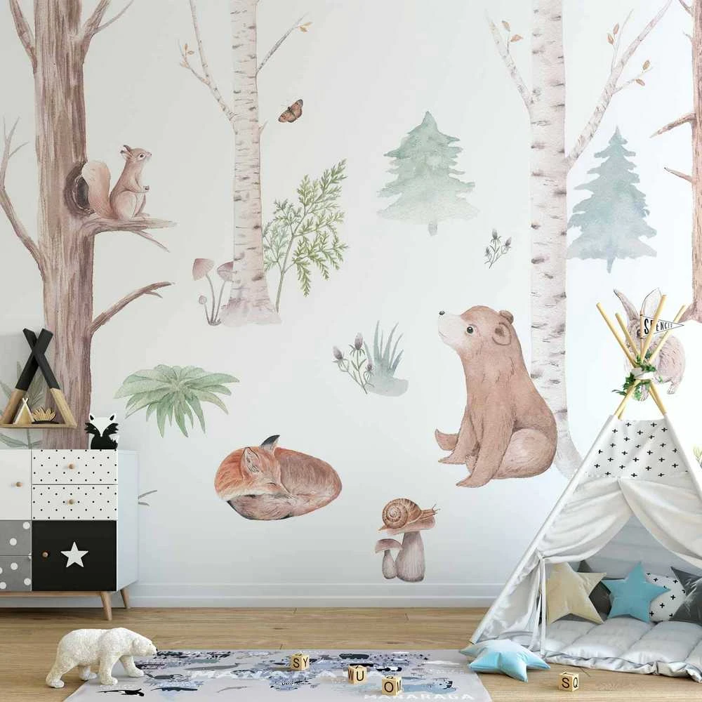 Artgeist Fototapetas - Subtle Illustration With Forest Animals