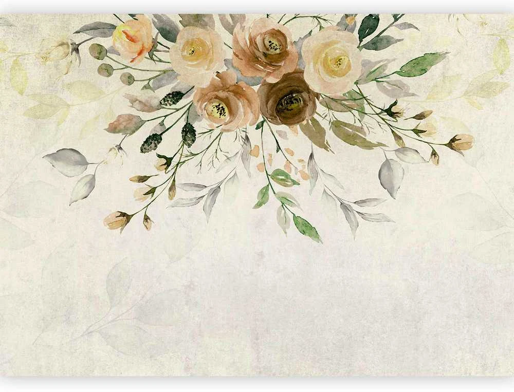 Artgeist Fototapetas - Summer bloom - retro floral motif with flowers and leaves with patterns