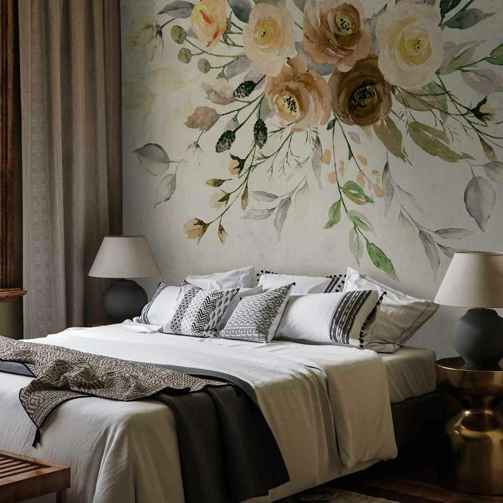Artgeist Fototapetas - Summer bloom - retro floral motif with flowers and leaves with patterns