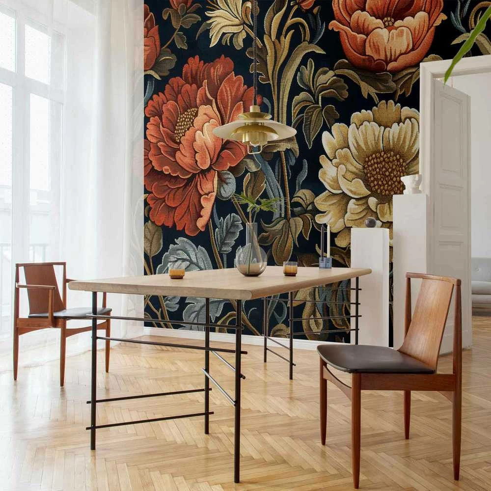 Artgeist Fototapetas - Tapestry Large Flowers Retro Floral Motif in Kilim Style