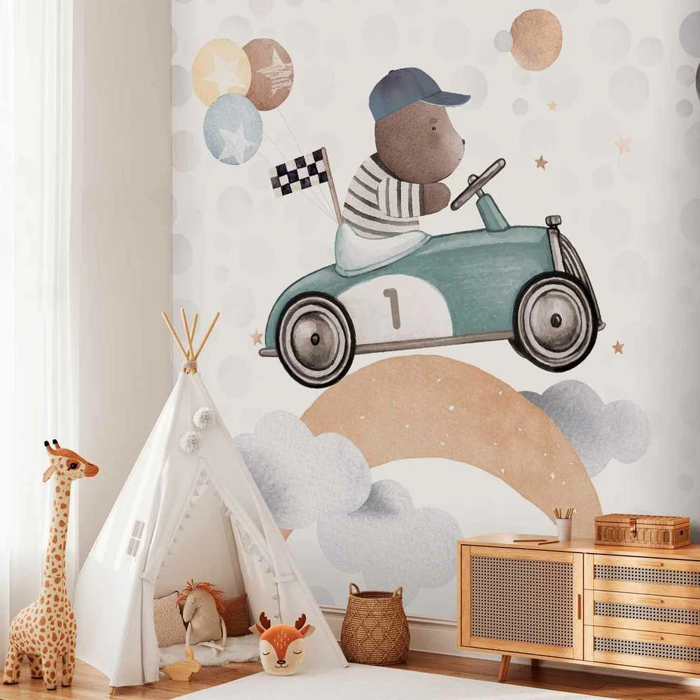 Artgeist Fototapetas - Teddy Bear in a Racing Car