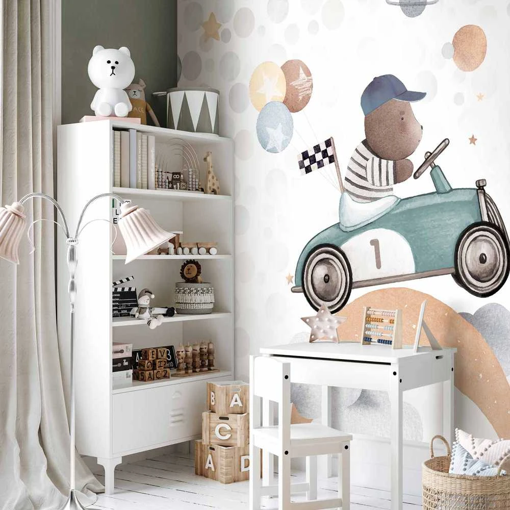 Artgeist Fototapetas - Teddy Bear in a Racing Car