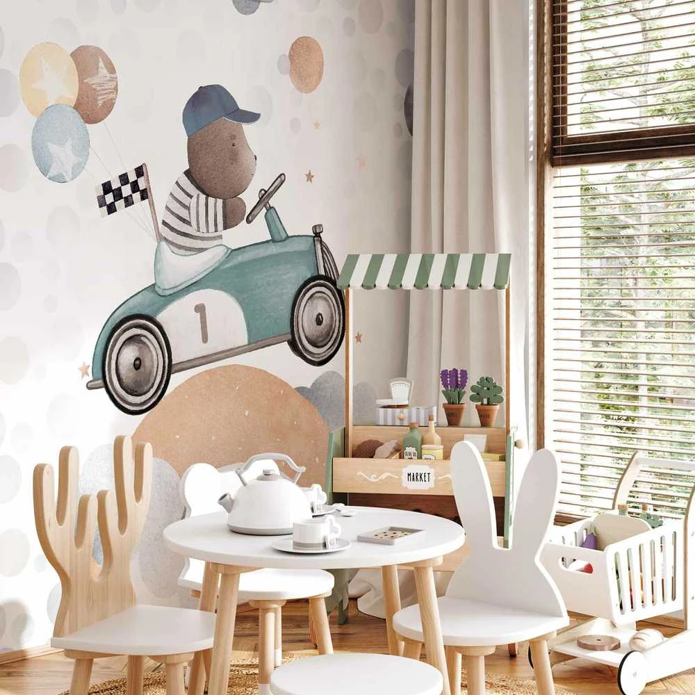 Artgeist Fototapetas - Teddy Bear in a Racing Car