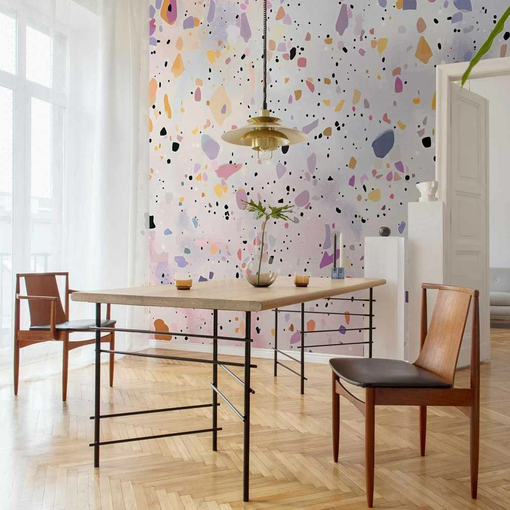 Artgeist Fototapetas - Terrazzo in Confetti Style Violet-Rožinė Colorful Pattern