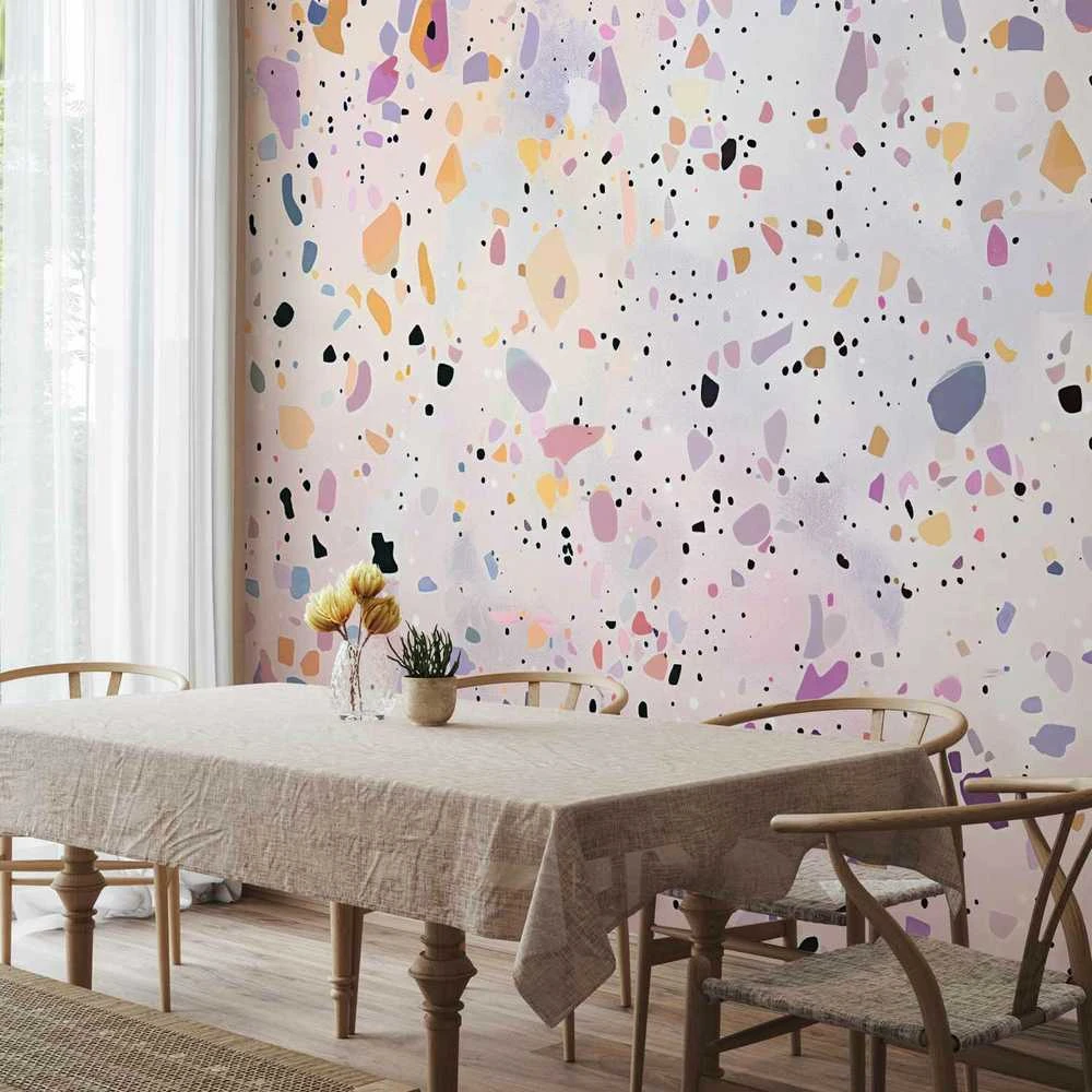 Artgeist Fototapetas - Terrazzo in Confetti Style Violet-Rožinė Colorful Pattern